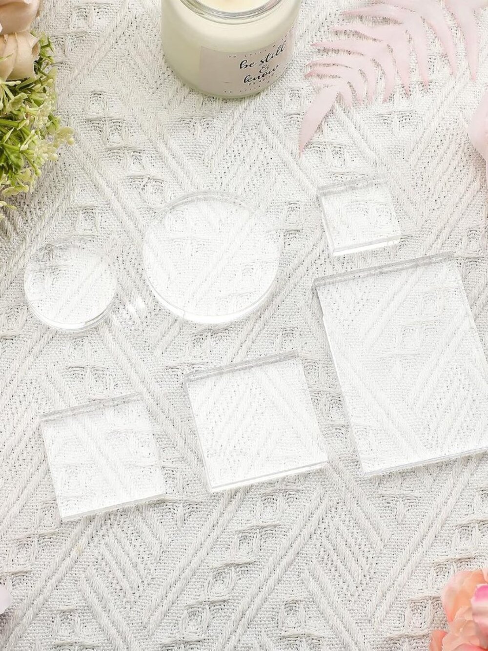 6 Pcs Acrylic Styling Block Flat Lay Prop for Wedding, Square Round
